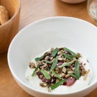 Ricotta · VEGETARIAN. GLUTEN FREE.
Roasted grapes,  toasted seeds,  balsamic reduction, tarragon, with...