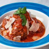 5 Polpette Al Sugo · 5 Homemade meatballs with tomato sauce and Parmigiano reggiano.