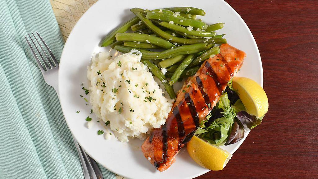 Salmon Teriyaki · Northern Canadian salmon fillet grilled and glazed in a traditional teriyaki sauce.