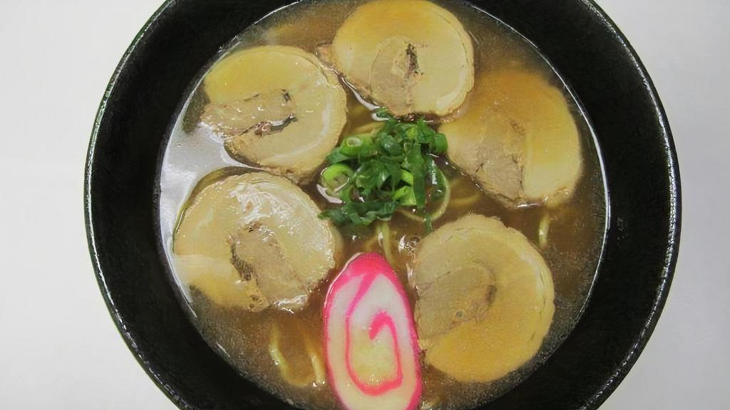 Char Siu Ramen · Shoyu base in soup with homemade pork belly, fish cake, green onion.