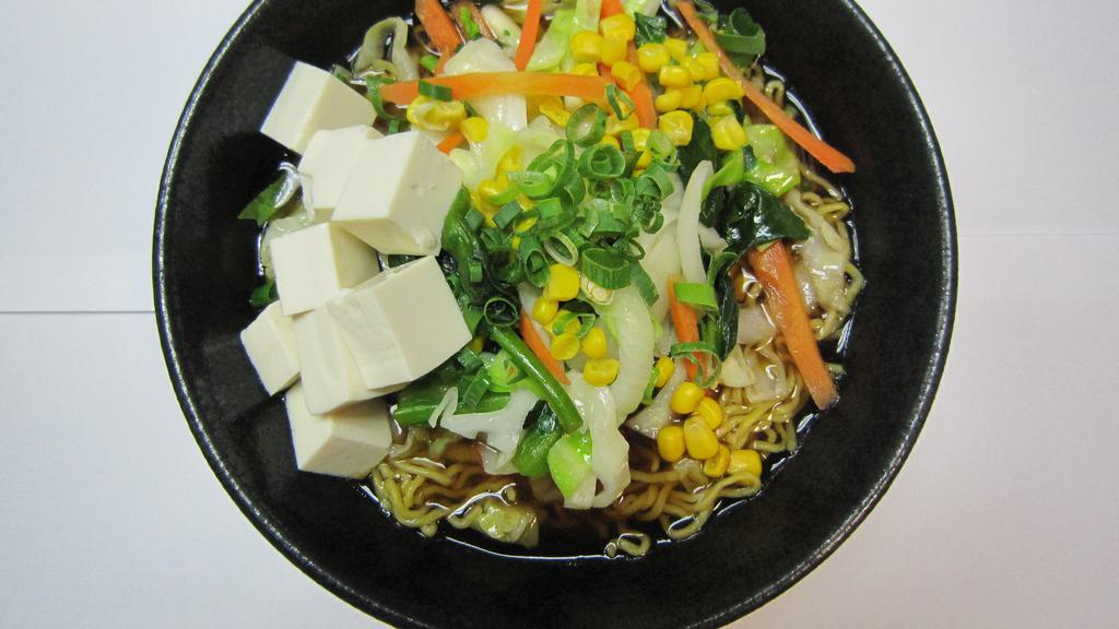 Vegetable Tofu Ramen · shoyu base with vegetable broth, ground onion, cabbage, carrot, corn, tofu, choy sum, green onion