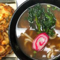 Vegetable & Shrimp Tempura Udon · Shoyu Base in Soup with three pieces Veg. and Shrimp Tempura, one piece Fish Cake, Choy Sum,...