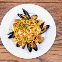 Tagliolini Al Sapore Di Mare · Homemade tagliolini with seafood
Shrimp,clams,mussels,scallops,calamari in light tomato sauce