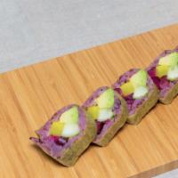 Veggie Roll · Cucumber, pickles, avocado, radish pickles, wrapped with soy paper.