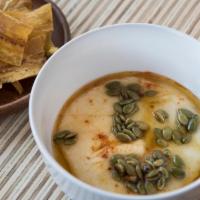 Spinach Queso Fundido · Spinach queso fundido, tortilla chips
