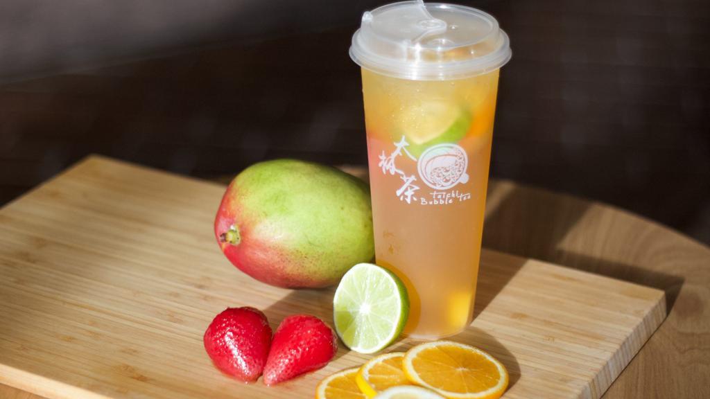Infruitea(Large) · Each cup infused with six kinds of fruit available in mango, strawberry pineapple, passion fruit and peach.* It does not come with tapioca.