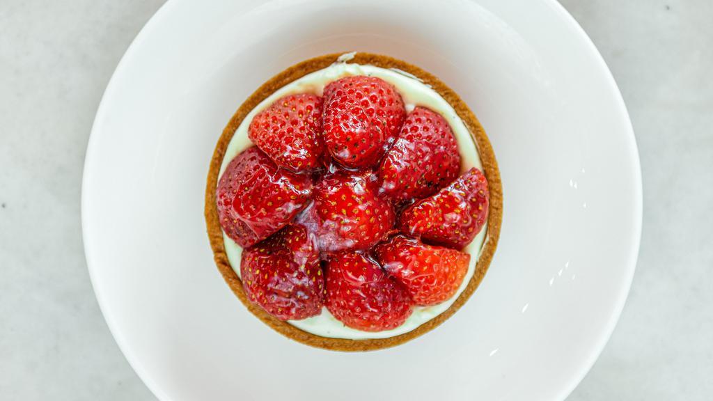 Strawberry Tartelette (New!) · Shortcrust, pastry cream, fresh strawberries.