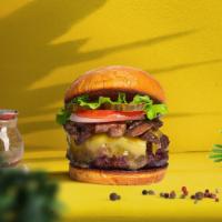 Get A Room Burger · Seasoned plant-based patty topped with mushrooms, melted vegan cheese, lettuce, tomato, onio...