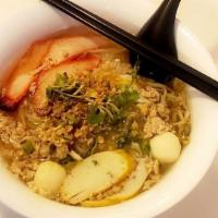 Pork Noodle Soup · Your choice of noodle with sliced pork, ground pork, sliced fish cake, fish balls and bean s...