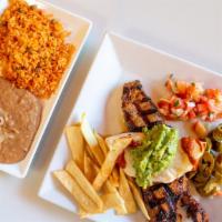 Carne Asada · Grilled sirloin steak tampico style cheese enchilada. Served with beans and rice.