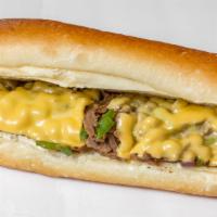 Lamb Cheesesteak · 6oz of lamb grilled with fresh papers and onions topped with American cheese, served on a fr...
