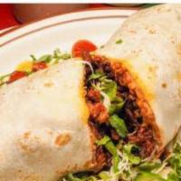 Chorizo Burrito · Mexican sausage, beans, rice, lettuce, pico de gallo, sour cream, cheese, and guacamole, all...