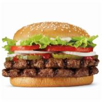 Double Whopper® · Our Double WHOPPER® Sandwich is a pairing of two 1/4 lb* savory flame-grilled beef patties t...