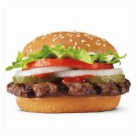 Whopper Jr.® · Our WHOPPER® Jr. Sandwich features one savory flame-grilled beef patty topped with juicy tom...