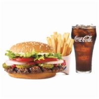 Whopper® Meal · Our WHOPPER® Sandwich is a 1/4 lb* of savory flame-grilled beef topped with juicy tomatoes, ...