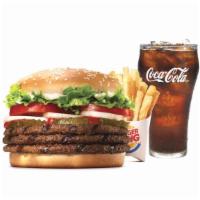 Triple Whopper® Meal · Our Triple Whopper Sandwich features three ¼ lb* savory flame-grilled beef patties topped wi...