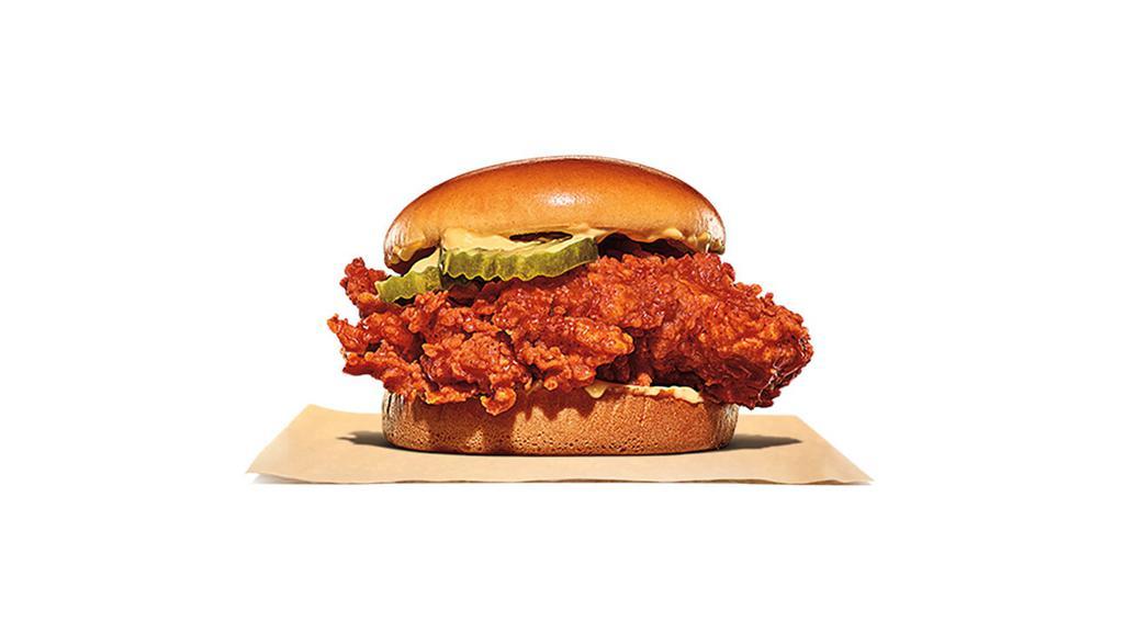 Spicy Ch'King Deluxe Meal · Our Spicy Hand-Breaded Deluxe Crispy Chicken Sandwich is made with a seasoned 100% white meat chicken breast, hand-battered and breaded in a light coating, layered with a creamy savory sauce, fresh lettuce, and ripe tomato all on a toasted bun.