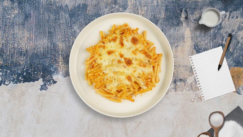 Baked Ziti Of Pasta · Freshly ground beef, marinara sauce, alfredo sauce, mozzarella cheese, and parmesan with ziti pasta baked together until crisp.