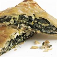 Ispanakli Borek (Spinach Pie) · Phyllo pastry stuffed with sautéed onions, spinach, and feta cheese, baked in oven.