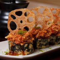 Viva Las Vegas Roll · Krab† and cream cheese rolled, lightly tempura battered and topped with spicy tuna, krab† mi...