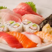 *Sushi & Sashimi†  · 3 tuna, whitefish, salmon, 2 yellowtail,. 2 albacore tuna, shrimp, Eel Cucumber. Hand Roll, ...