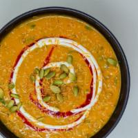 Pea Soup · Contains nuts. Pigeon peas, coconut milk broth with kabocha squash, pepitas, toasted coconut...