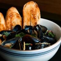 Mussel Pot  · P.E.I MUSSELS, GINGER, GARLIC, FRESNO CHILI,  COCONUT GREEN CURRY GARNISHED w. THAI BASIL & ...