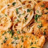Chicken Franchese · served with fettuccine pasta same sauce