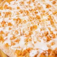 Buffalo Chicken Pizza · Crispy round pie topped with chicken and mozzarella in a louisiana-style sauce.