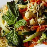 Pasta Primavera · Fresh assortment of vegetables, light garden tomato sauce or garlic and oil sauce.