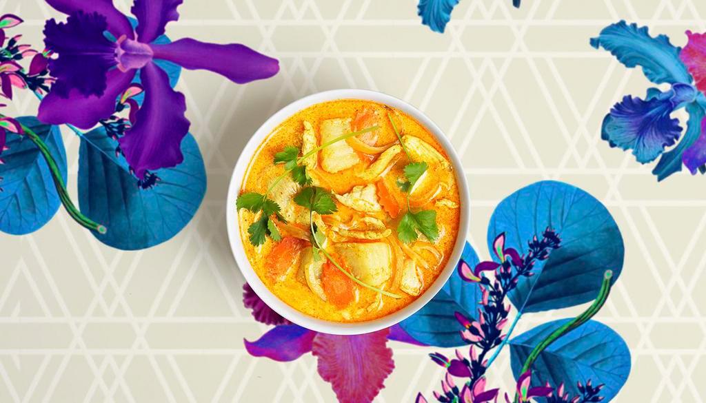 Yellow Curry · Sweet and aromatic yellow curry with mixed vegetables and your choice of protein over jasmine rice.