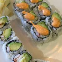 Spicy Shrimp Avocado Roll · Rolled with choice of healthy brown or white rice.