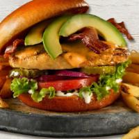 Bacon Ranch Chicken Sandwich · New. Grilled chicken, swiss, bacon, avocado, ranch dressing, lettuce, tomato, pickles, and r...