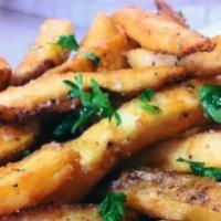Garlic Parmesan French Fries · Fried potatoes coated in garlic and parmesan