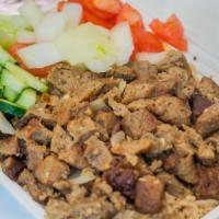 Lamb Gyro Platter · Lettuces, Tomatoes, Cucumber, Onion, White Sauce,  Hot Sauce & Can Soda