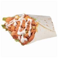 Chicken Wrap · Lettuces, Tomatoes, Cucumber, Onion, White Sauce &  Hot Sauce