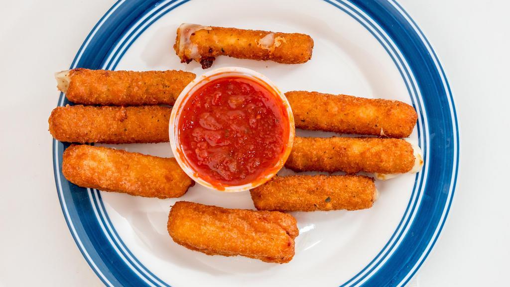 Mozzarella Sticks · Deep fried cheese sticks crispy on the outside gooey on the inside virtually guaranteed to be a table favorite served with a side of marinara sauce.