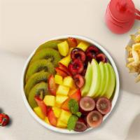 Mixed Fruit Bowl · All freshly cut fruit with cantaloupe, honeydew, blue berries, strawberries, and grapes.