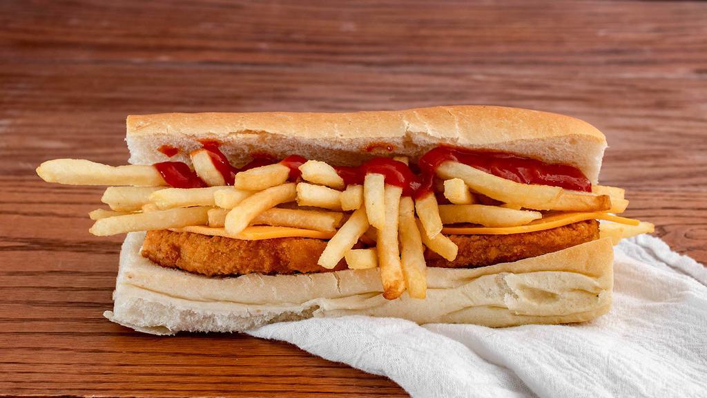Italian Chicken Sandwich · Ketchup, mayonnaise, and fries.