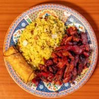 Boneless Spare Ribs Combination Plate · Served with egg roll and pork fried rice.