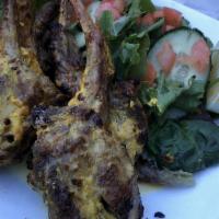 Lamb Chops · Rack of lamb marinated in a paste of fresh mint, coriander, garlic, ginger and ground pepper...