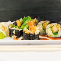 Shrimp Tempura · Tempura shrimp, Japanese mayo, cucumber, and mixed greens topped with eel sauce.