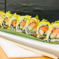 Johnny Cashew · Smoked salmon, steamed shrimp, cashew butter, and cucumber topped with avocado, chef sauce, ...