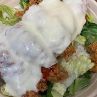Chicken Cutlet Over Rice  · Chicken Cutlet (Chicken Thigh) with lettuce, rice and mozzarella cheese. (Choice of one sauc...