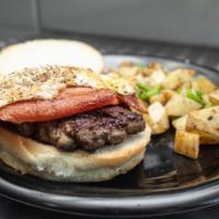 Jersey Burger · 100% angus beef, fried eggs, taylor ham.