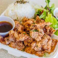 Mochiko Chicken Plate · Mochiko Chicken is a popular Hawaii dish of chicken marinated in a mochiko flour batter and ...