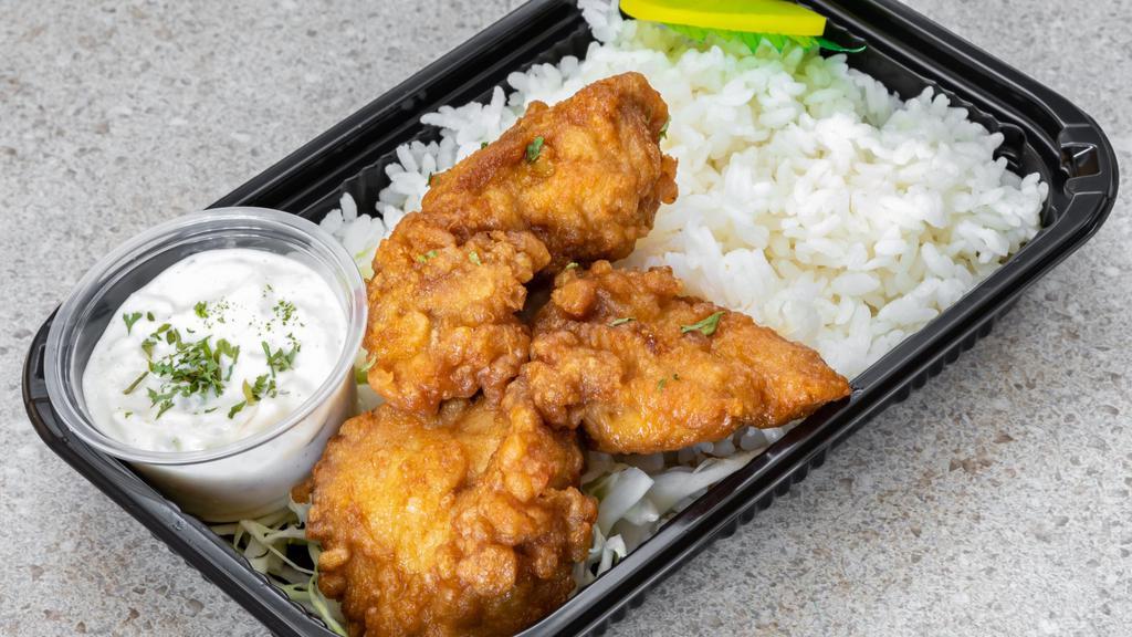 Chicken Nanban Bento · Our signature dish 'Chicken Nanban' on a bed of furikake rice or tossed salad. House made tartar sauce on the side.