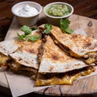 Quesadilla Platter · with mozzarella, cheddar, chipotle mayo served with salsa, sour cream and fries