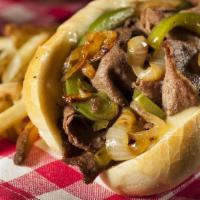 Ribeye Cheese Steak Sub · Thinly sliced Ribeye steak with cheese, served with choice of grilled onions, peppers and mu...