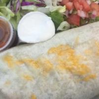Cheese And Beans Burrito · Flour tortilla filled with mexican red rice, pico de gallo, black beans, jack and cheddar ch...